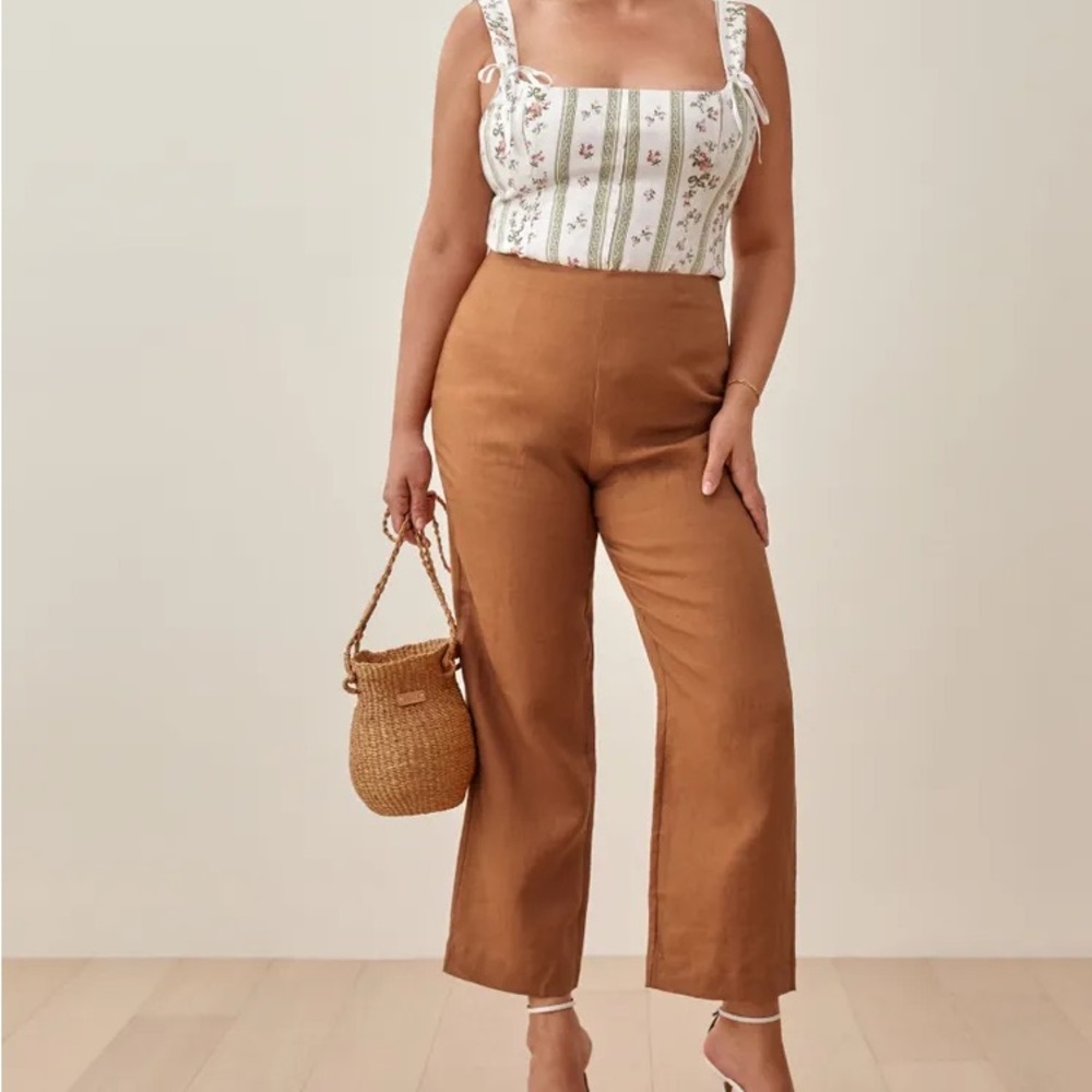 NEW Reformation Justin Linen Pants in Barley size 2